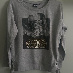 Star Wars Gray Top with Darth Vader Gold Graphic cinched side ties NWOT size L
